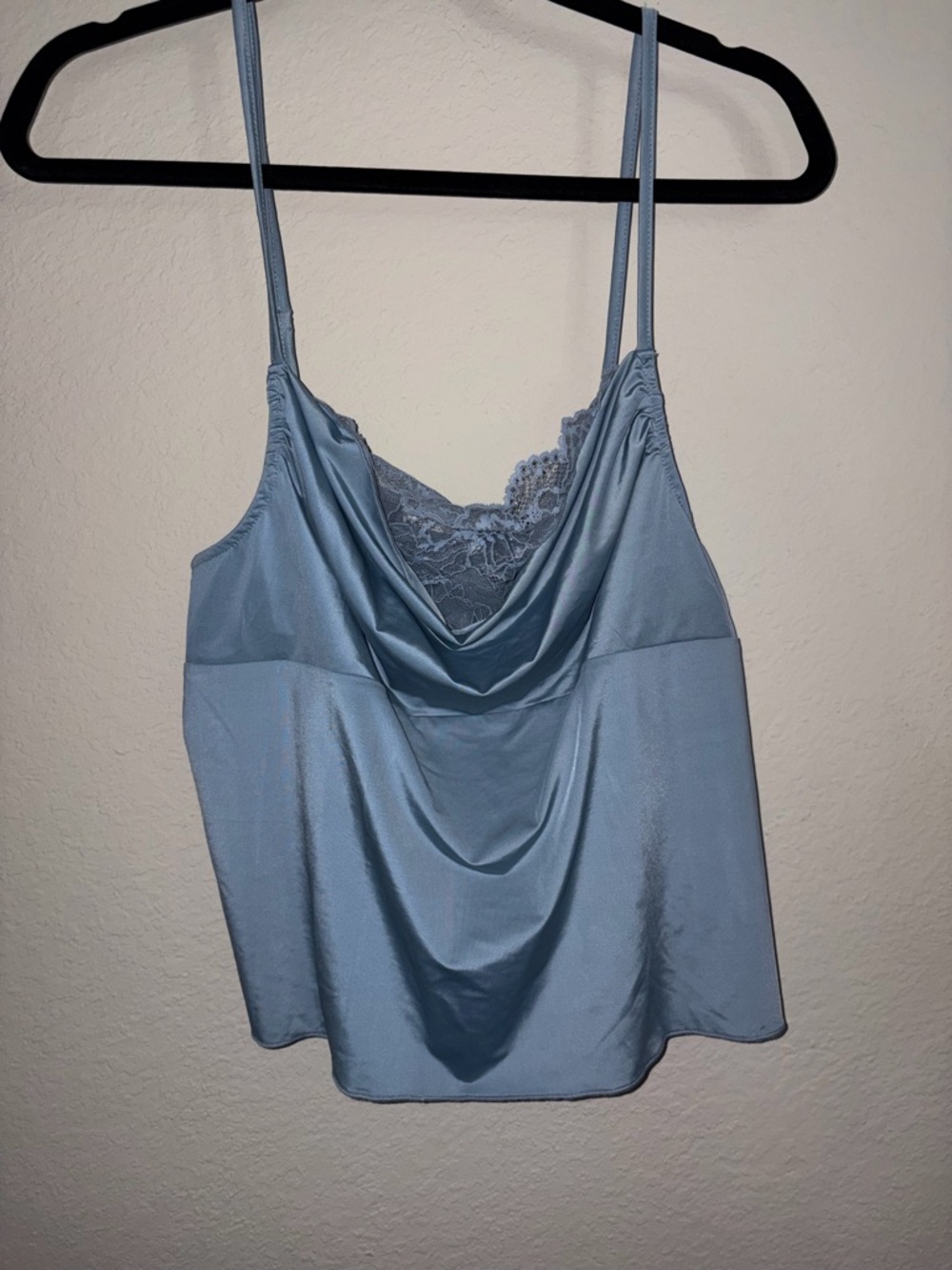 Free People Lace Trim Satin Cami in Light Blue